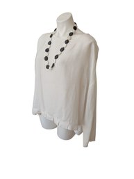 J. Jill Pure Linen Popover Top Paired With A Black /White Necklace