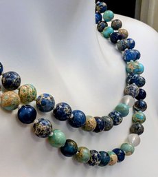 Semi-Precious Blue Imperial Jasper Hand Knotted Tassel Necklace