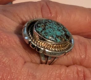 Large Oval Turquoise Ring In Sterling Silver