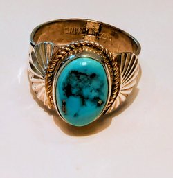 Navajo  (Sterling Silver?) Oval Cut Turquoise  Ring