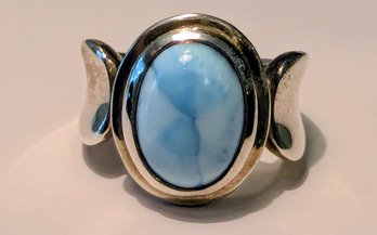 Oval Cut Larimar(?) Ring In Sterling Silver