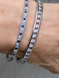 Sterling And White/Blue Crystal Cubic Zirconia Bangle Bracelets