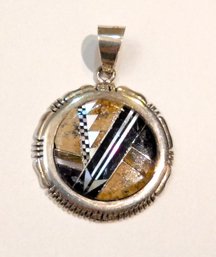 Native American Circle Pendant Stamped TK In Sterling Silver