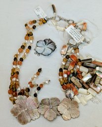 2 Designer High Quality Broken Multi-strand Necklaces  In Rutilated Quartz, Pearls And Other Natural Stones