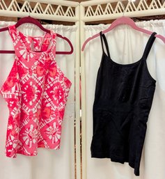 Inc Brand Pink And White Tropical Mosaic Women's Tank Top And Basic Black Cami