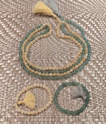 Mala Green Aventurine & Honey Colored Calcite Or Citrine? Hand Knotted Healing Stones Necklaces/ Bracelets