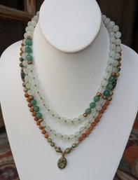 Semi-Precious Jade(?)Stone With Tassel And Rudraksha Style Beaded Necklaces