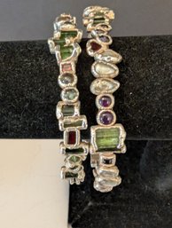 Tourmaline With Pearl And Red & Green Tourmaline Bracelets In Silver Tone