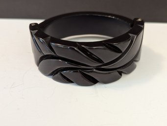 Vintage Cut Black Bakelite Bangle Bracelet