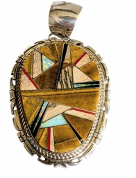 Striking Delvin John Native American Geometric Pendant In Sterling Silver