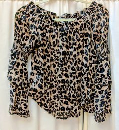 Vintage Havana Leopard Print Off-The-Shoulder Smocked Ruffle Top - Size S