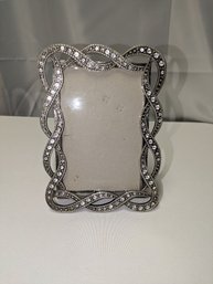 Ribbon Design Trimmed Silver-Tone & Rhinestone Picture Frame