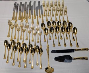 Supreme Cutlery By Towle Gold Electroplated Stainless Service For 12 Flatware Set  3 Add'l. Pieces, Japan