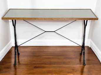 Vintage Wrought Iron Base, Stainless Steel Top & Wood Frame Console Table
