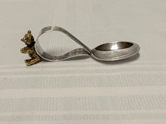Vintage O.N.C. (Old Newbury Crafters) Thaxton & Co., Sterling Silver And Brass Applied Bear Accent Baby Spoon