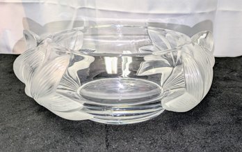 A French LALIQUE Pivoine Peonies Art Glass Heavy Weight Crystal Centerpiece Bowl - No Box