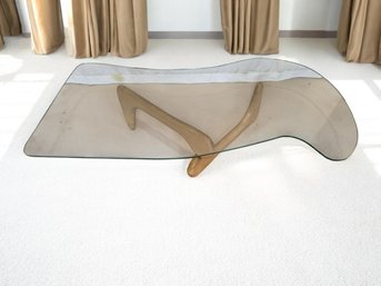 Vintage MCM Noguchi Style Walnut & Clear Glass Shaped Top Coffee Table (3 Pieces)