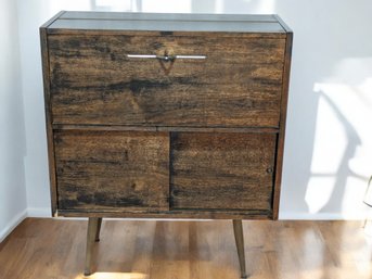 MCM Walnut Lighted Bar Cabinet Designed By Merton Gershun