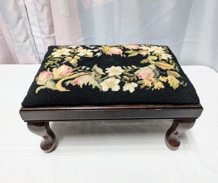 Vintage Bombay Needlepoint Top And Mahogany Base Foot Stool