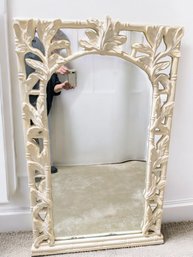 White Cast Carved Faux Bamboo Palm Leaf Design Wall Mirror
