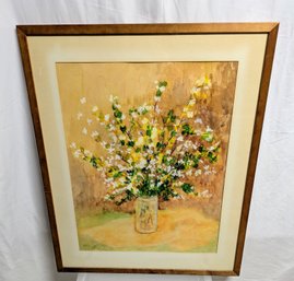 Munson Gallery Framed, Unsigned Flowers In A Glass Jar Still Life Watercolor Painting