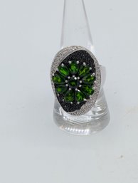 Sterling Gemstone Flower Ring Size 9