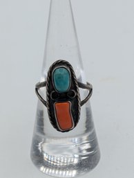 Sterling Turquoise And Coral Ring Size 7