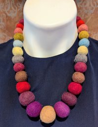 Fabulous One 0f A Kind Handcrafted Multicolored Felted Wool Bead Necklace