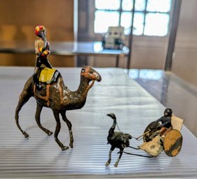 Vintage Toy Figurines Of British Camel Corps Trooper And Ostrich-Drawn Chariot