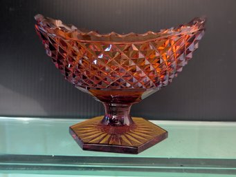 Vintage Amber Cut Glass Candy Bowl