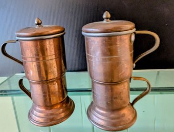 An Antique Tin Plated Pair Of Copper Neapolitan Coffee Makers -  Very Special