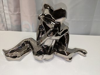 Vintage 70s Jaru Platinum Plated Over Ceramic Cubist Lovers Embrace Sculpture