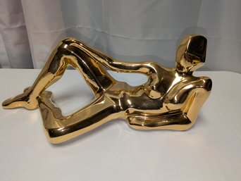 Vintage 70s Jaru Gold Plated Over Ceramic Cubist Nude Woman Sculpture