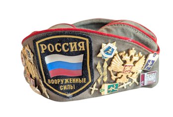Vintage Russian Armed Forces Military Forage Cap (Pilotka) With Pins