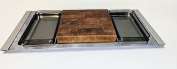 4 Piece Stainless, Plastic & Wood Block Cheese & Cracker/Condiment Serving Set