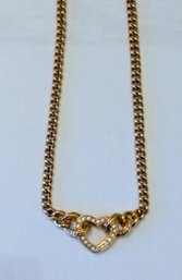 Vintage Christian Dior? Heart Rhinestone Necklace Gold Filled.
