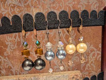 Three Pairs Of Vintage Costume Pearl Earrings In Three Shades Of Pearl