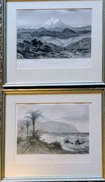 Two Antique Engravings Likely From 1888 Of Mount Carmel / Mount Harmon And Haifa