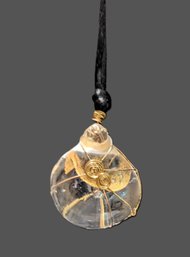 Gorgeous Wire Wrapped Studio Designed Glass Pendant Necklace On Black Silk Tie Cord