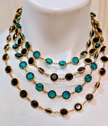 Channel Style Emerald & Black Faceted Cut Crystals /gold Plated/ Open Bezel Necklacess