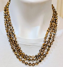 Smokey Topaz Colored 40' Cut Crystal Beaded Necklace With Gold Tone Clasp