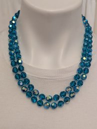 Cerulean Chic Cut Crystal Beaded Necklace With Silver Tone Clasp