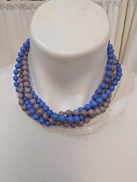 Early Vintage Miriam Haskell Solid Color Periwinkle And Soft Gray Beaded Necklaces