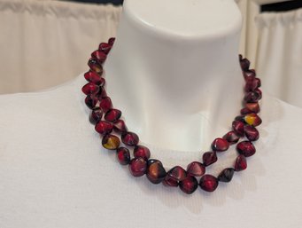 Striking Cherry Amber Glass Beads From Italy In A 36'  Necklace