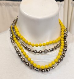 Solid Yellow Miriam Haskell Beaded Necklace And Multi Shape Metal Tone Beaded Necklace