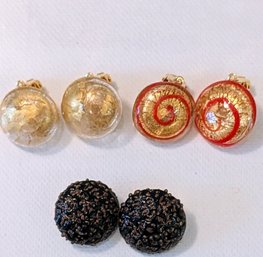 Three Pairs Of Murano Glass Clip On Earrings Purchased In Italy