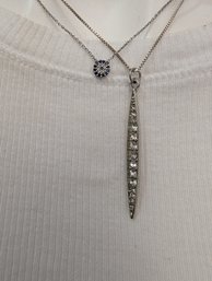 Two Pretty Silver And Rhinestone Choker/Necklaces
