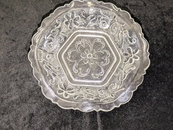Vintage Indiana Glass Clear Pressed-Glass Dish, 'Sandwich' Pattern