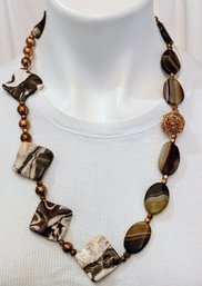 Wild Exotic Zebra Jasper Natural Stone Necklace With Copper Beads