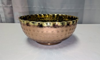 Vintage Hand-hammered Brass & Copper Overlay Bowl / Patila, From India